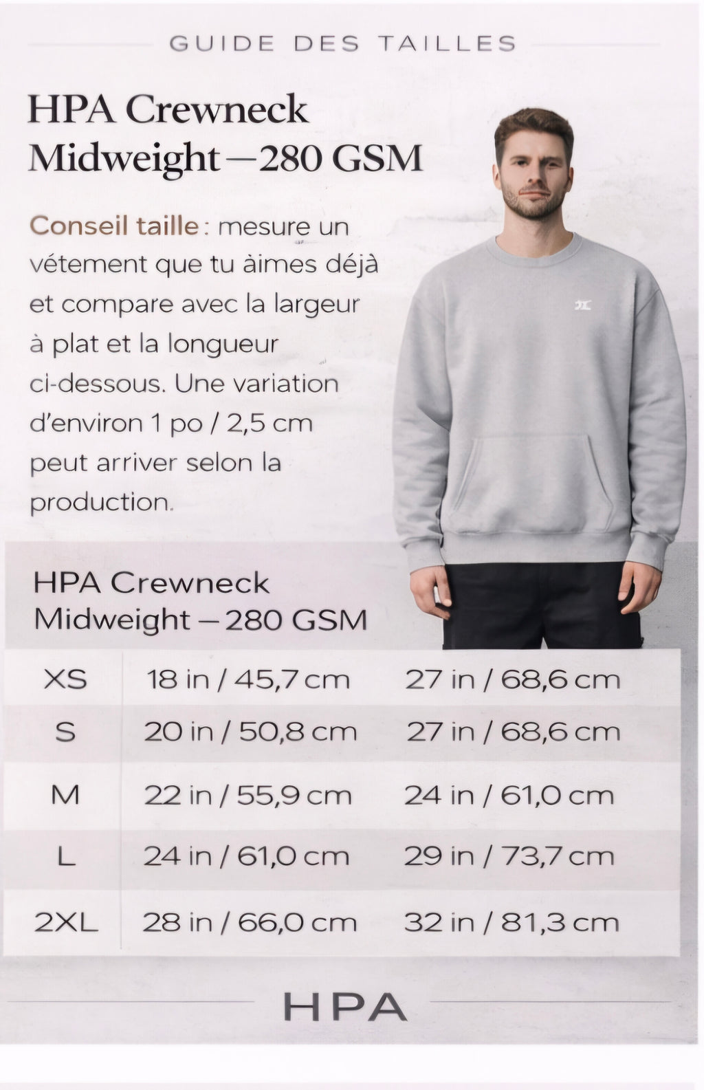 HPA Crewneck Midweight — 280 GSM